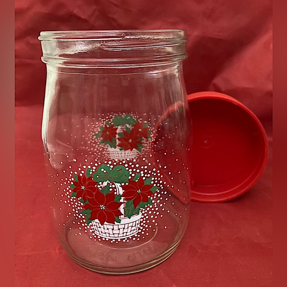 Vintage Carlton Glass 1L Poinsettas Glass Lidded Jar